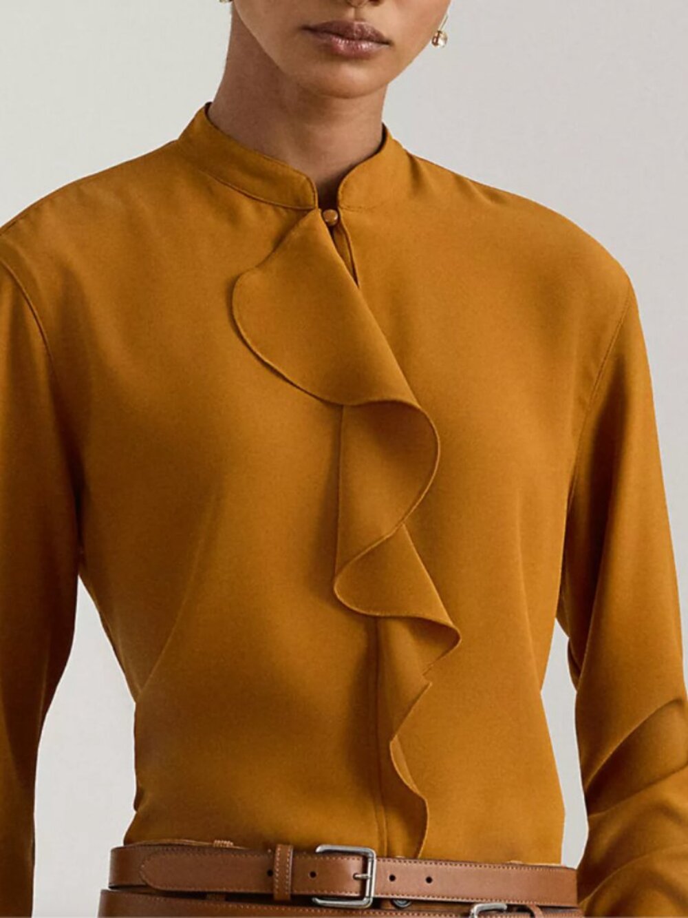 Lauren Ralph Lauren Ruffle-Trimmed Georgette Tunic Amber Size LG NWT